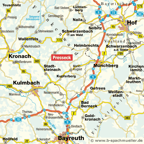 Anfahrtskarte nach Presseck in Oberfranken
